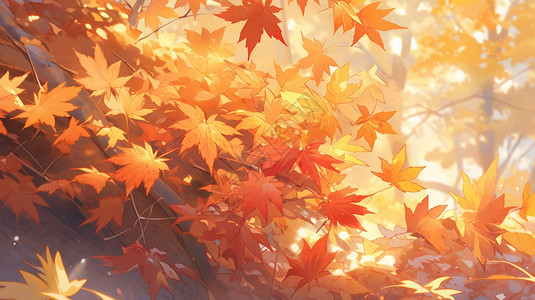 秋天枫树林秋天漂亮的卡通枫树林插画