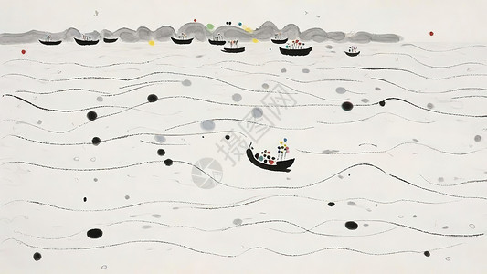 小舟画大海上的一艘孤舟插画