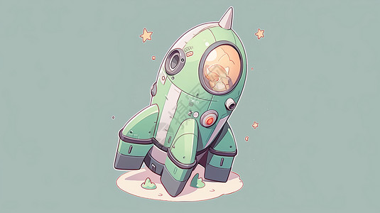 可爱的绿色卡通小火箭背景图片