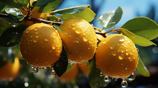 橙色诱人的果实挂满水珠高清图片