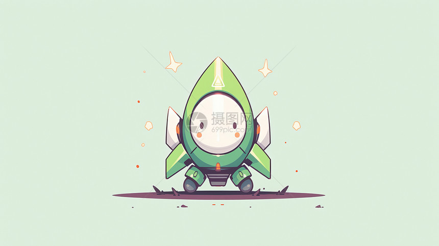 绿色可爱的卡通小火箭图片
