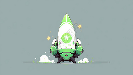 即将启动的绿色可爱的卡通火箭背景图片