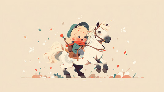 骑着白马的卡通小男孩图片