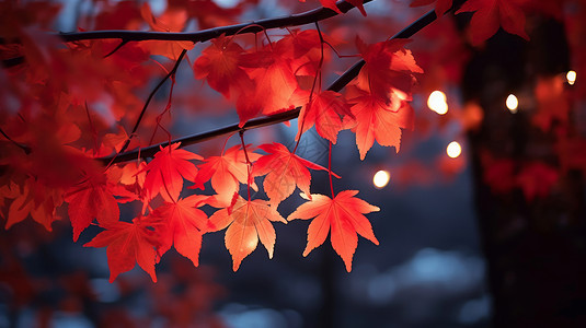 美丽红叶挂在树上美丽的红色枫叶插画