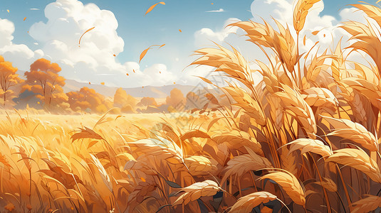 草穗秋天野外成熟准备丰收的卡通麦子穗插画