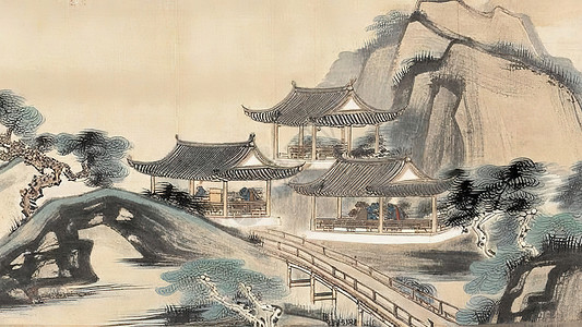 古代中国风宅院大院水彩古风画图片