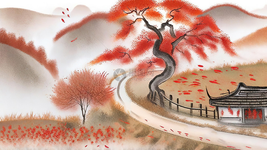 秋分乡村的枫树秋色图片