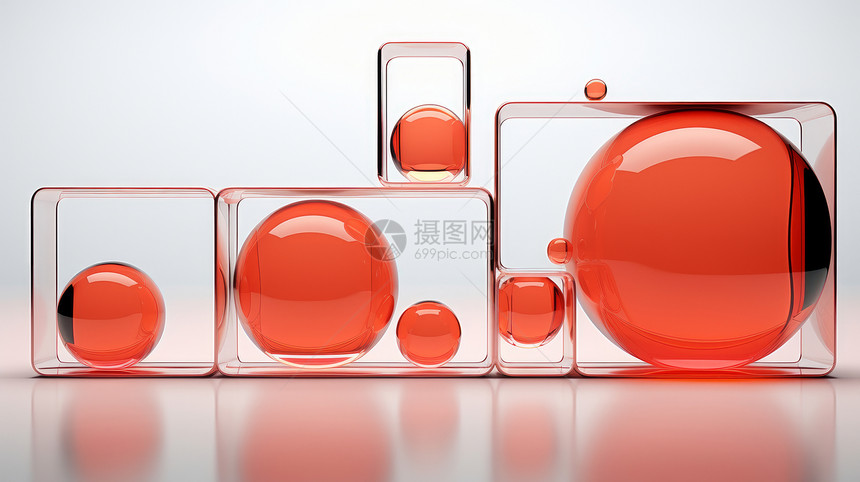 简约红色玻璃球与长方形几何图形时尚背景图片