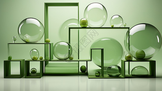 绿色主题时尚透明玻璃几何图形背景背景图片