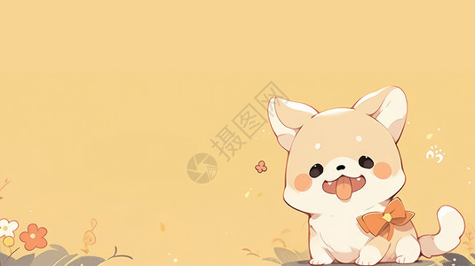 淡黄色可爱的卡通小狗背景背景图片