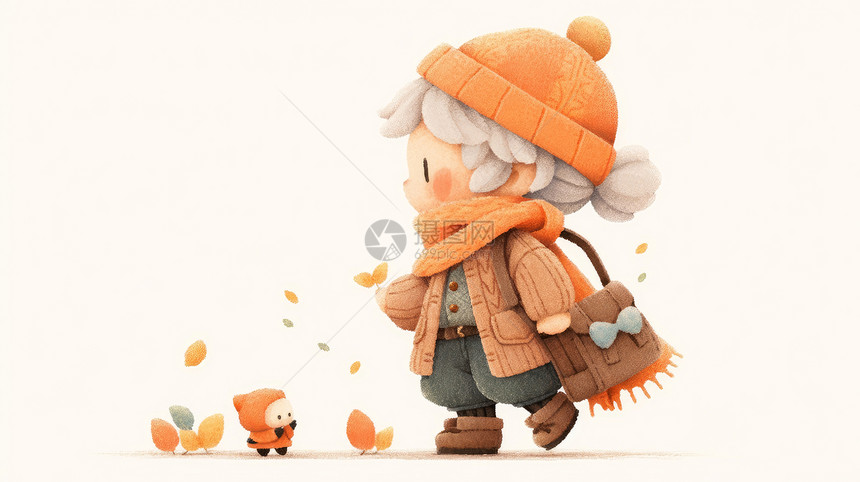 穿秋装戴着毛线帽的可爱卡通人物图片