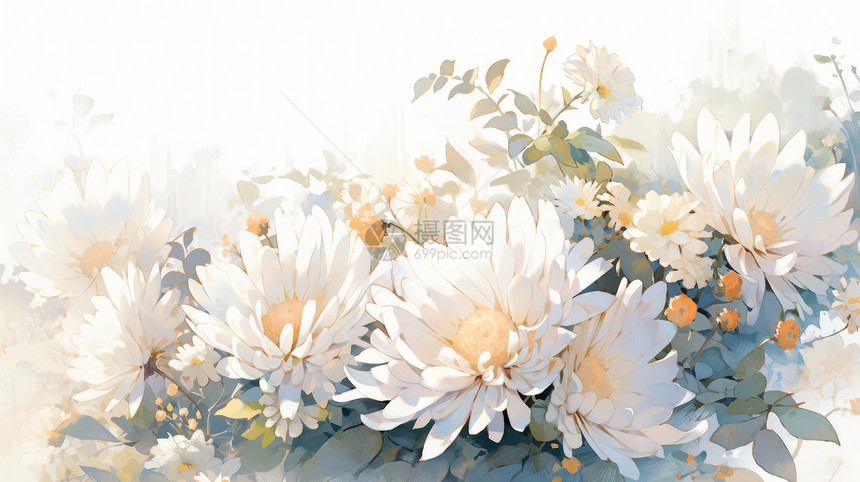 秋天盛开的卡通白色菊花图片