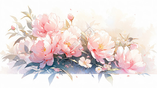 盛开牡丹花一簇盛开的粉色卡通牡丹花插画