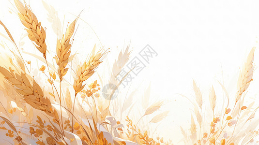 秋天谷粒饱满的卡通麦子地高清图片