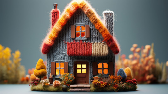 毛线手工可爱的立体卡通小房子图片