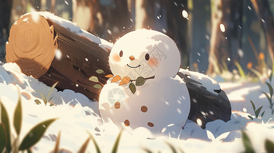 冬天大雪中一个可爱的卡通小雪人背景图片