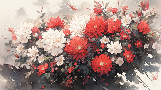 秋天盛开的卡通菊花背景图片