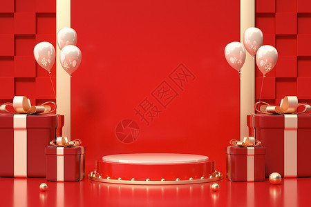 红色礼盒展台图片