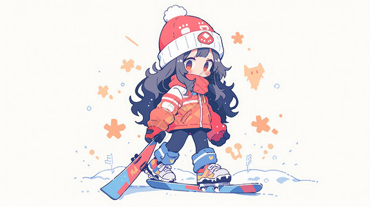 戴着帽子滑雪的卡通女孩背景图片