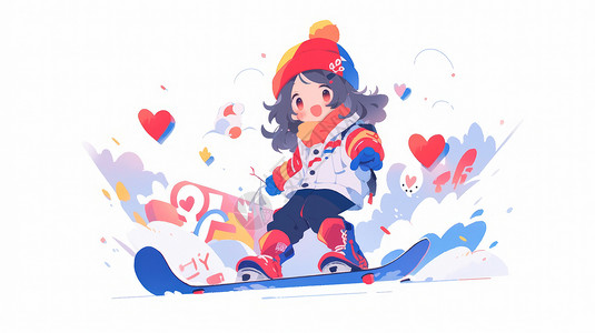 正在开心滑雪的可爱卡通女孩图片