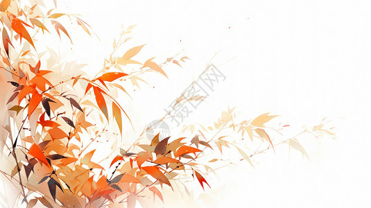 秋天白色背景上优雅的卡通竹子背景图片