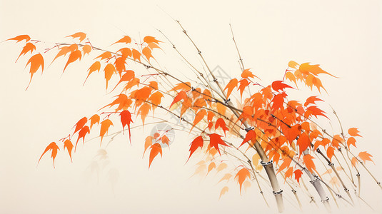 秋天水墨风橙色的卡通竹子背景图片