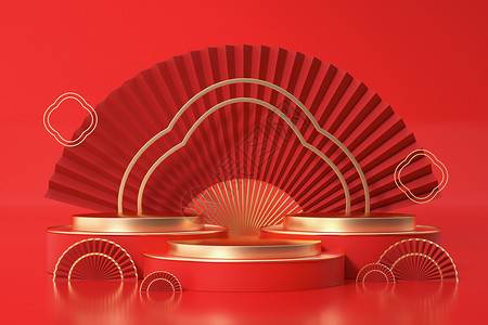 红色中国风展台背景图片