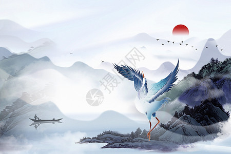 中国传统节气边框中国风大气中国传统节气仙鹤图设计图片