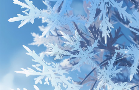 冬天蓝天下很多漂亮的白色卡通雪花背景图片