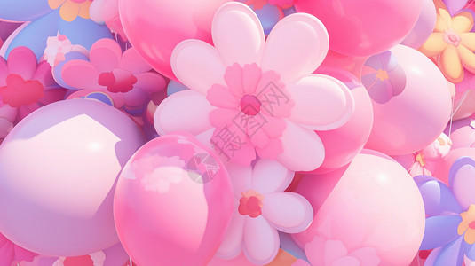 粉色漂亮的立体卡通气球花图片