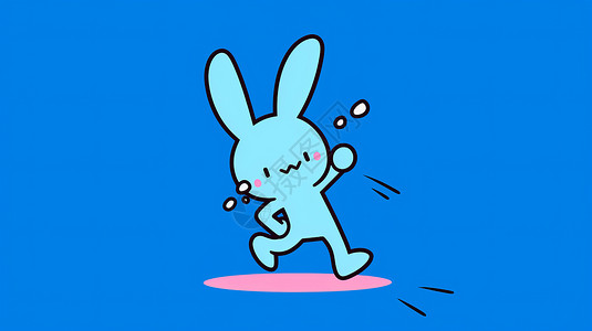 蓝色开心走路的卡通兔子背景图片