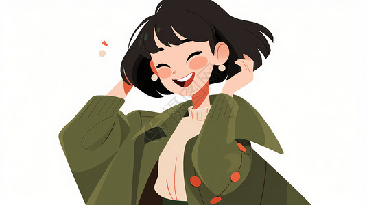 毛衣秋装穿米色毛衣开心笑的卡通女孩插画