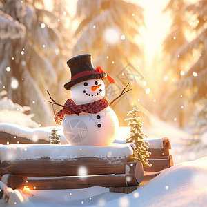 冬天雪地中可爱的卡通小雪人背景图片