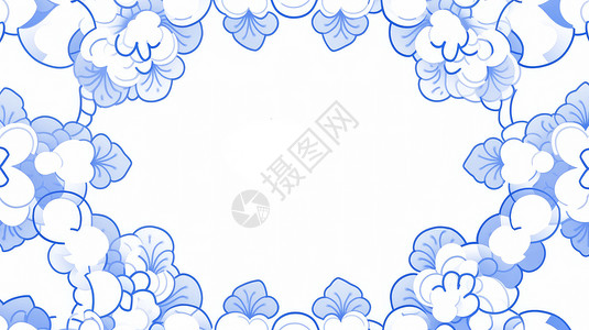 蓝色抽象卡通花朵图案背景图片
