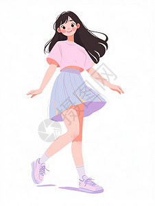 穿粉色上衣的紫色短裙卡通女孩背景图片