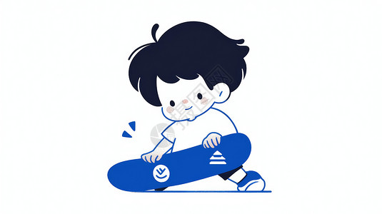 抱着滑板车可爱的卡通男孩高清图片