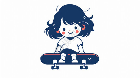坐在滑板上微笑的卡通女孩背景图片