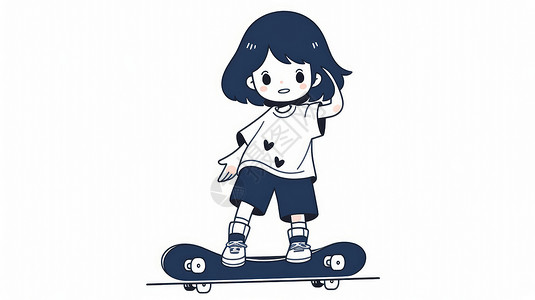 站在滑板车上可爱的卡通女孩图片
