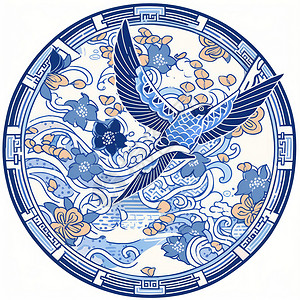 圆形中国风卡通插画飞翔的小鸟背景图片