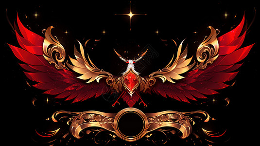 红色宝石红色霸气的宝石翅膀插画