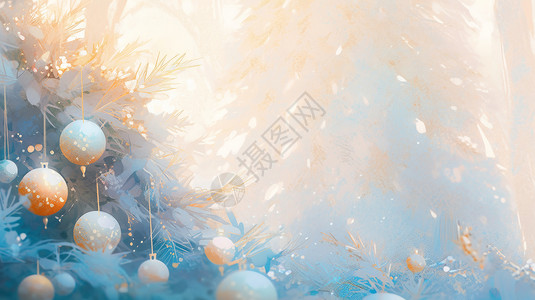 节日装饰品冬天挂满装饰的卡通圣诞树插画
