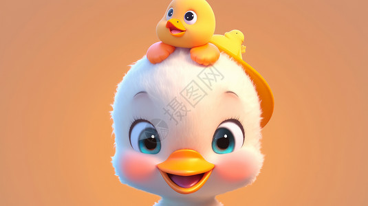 可爱黄色小鸭子毛茸茸可爱的卡通小鸭子头上顶着黄色卡通橡皮鸭插画