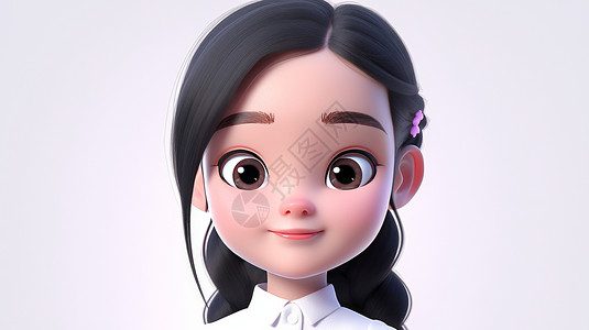 3D艺术穿白色衬衫可爱的大眼睛卡通女孩头像插画