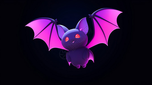 粉色蝙蝠紫色翅膀正在飞的可爱卡通蝙蝠插画