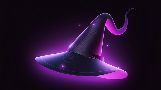 万圣节发紫色光的卡通女巫帽子插画