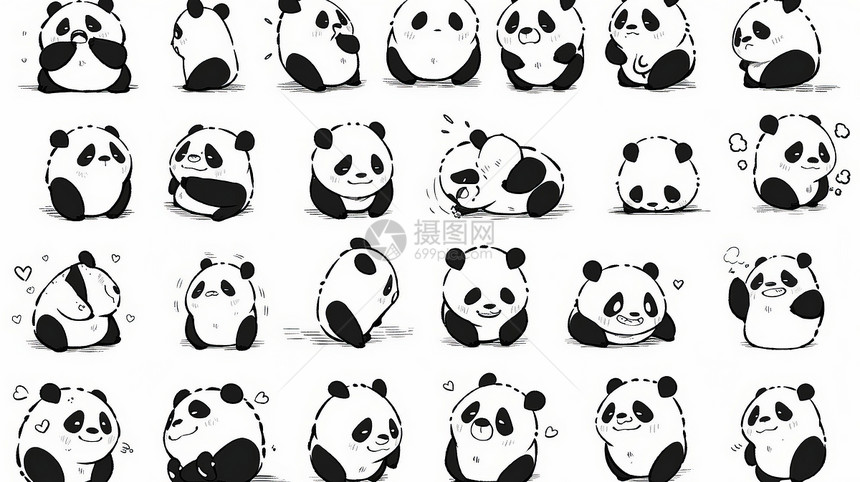 多种动作可爱的卡通小熊猫图片