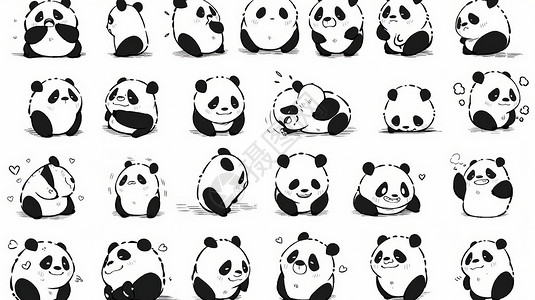 熊猫表情包乖巧多种动作可爱的卡通小熊猫插画