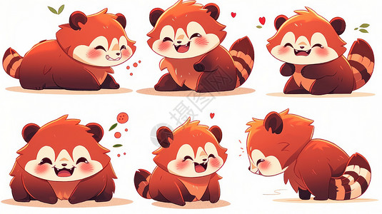 多种动作与表情的可爱卡通小浣熊形象图片