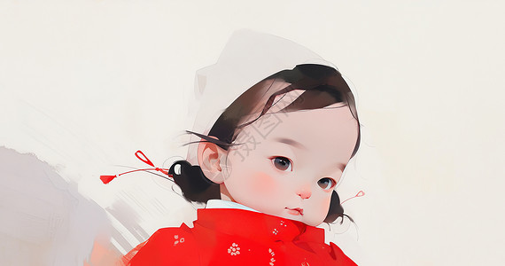 穿喜庆红色服装可爱的卡通小女孩图片
