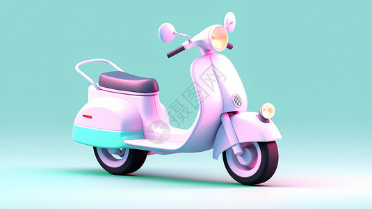 炫彩淡粉色漂亮的立体卡通摩托车背景图片